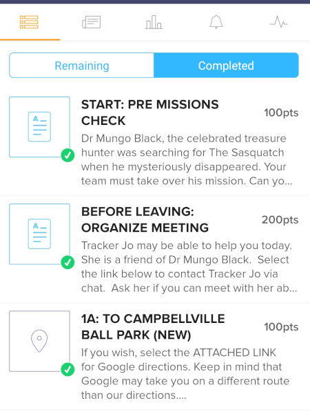 Ejemplo de pantalla en la aplicación GooseChase